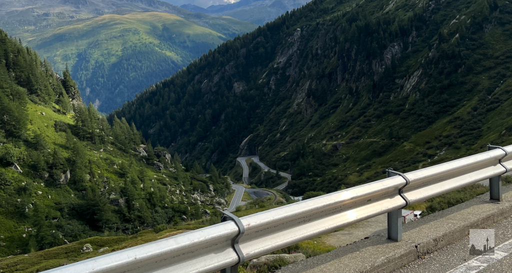 View down from the Grimselpass serpentines to the lower part of the Furkastreet